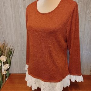 Zac and Rachel long sleeve knit with lace pullover sz L